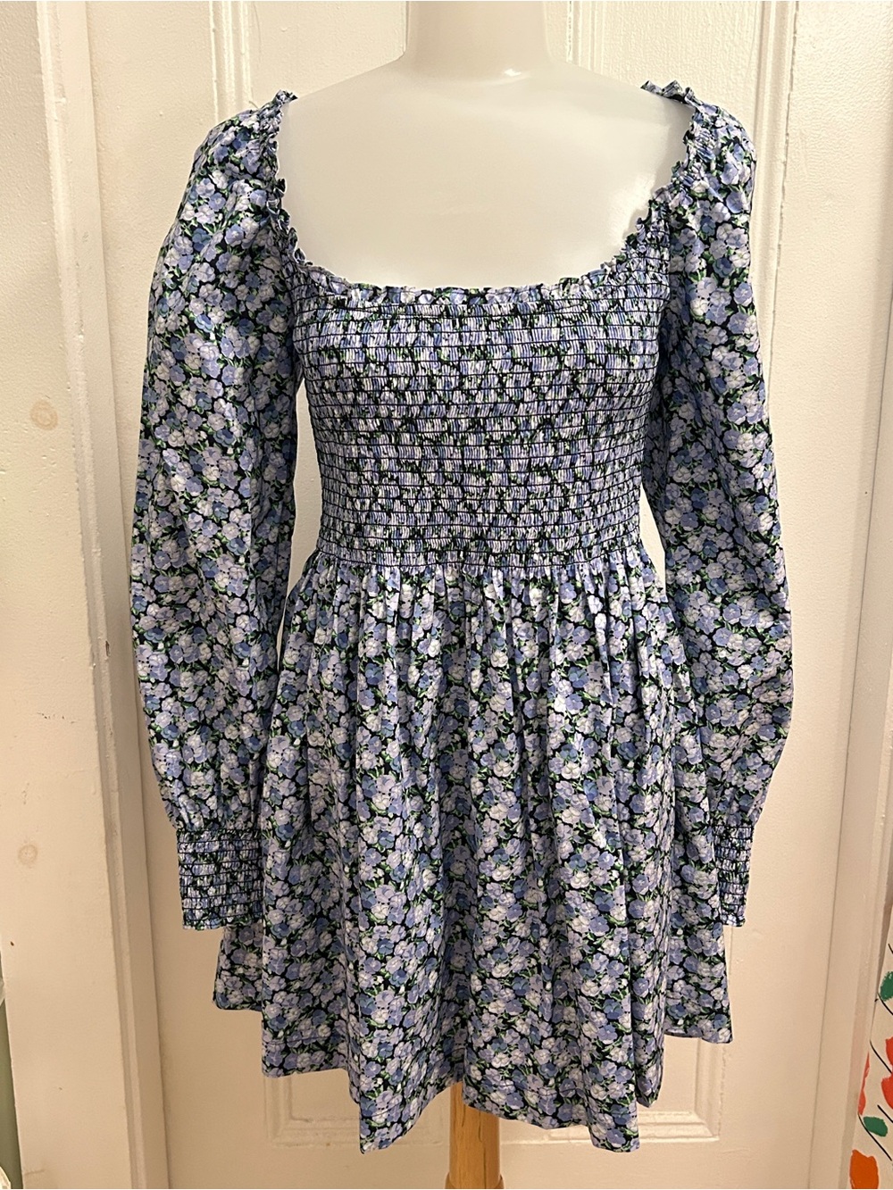 Hill House Blue Floral Smocked Mini Nap Dress